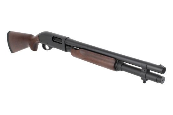 Remington 870 Tactical 12 Gauge Shotgun features a matte blued finish with wooden stock and bead front sight